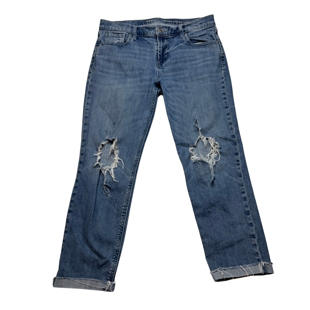 Old Navy Jeans Women 8 Blue Boyfriend Straight Gibson Distressed Raw Hem Denim